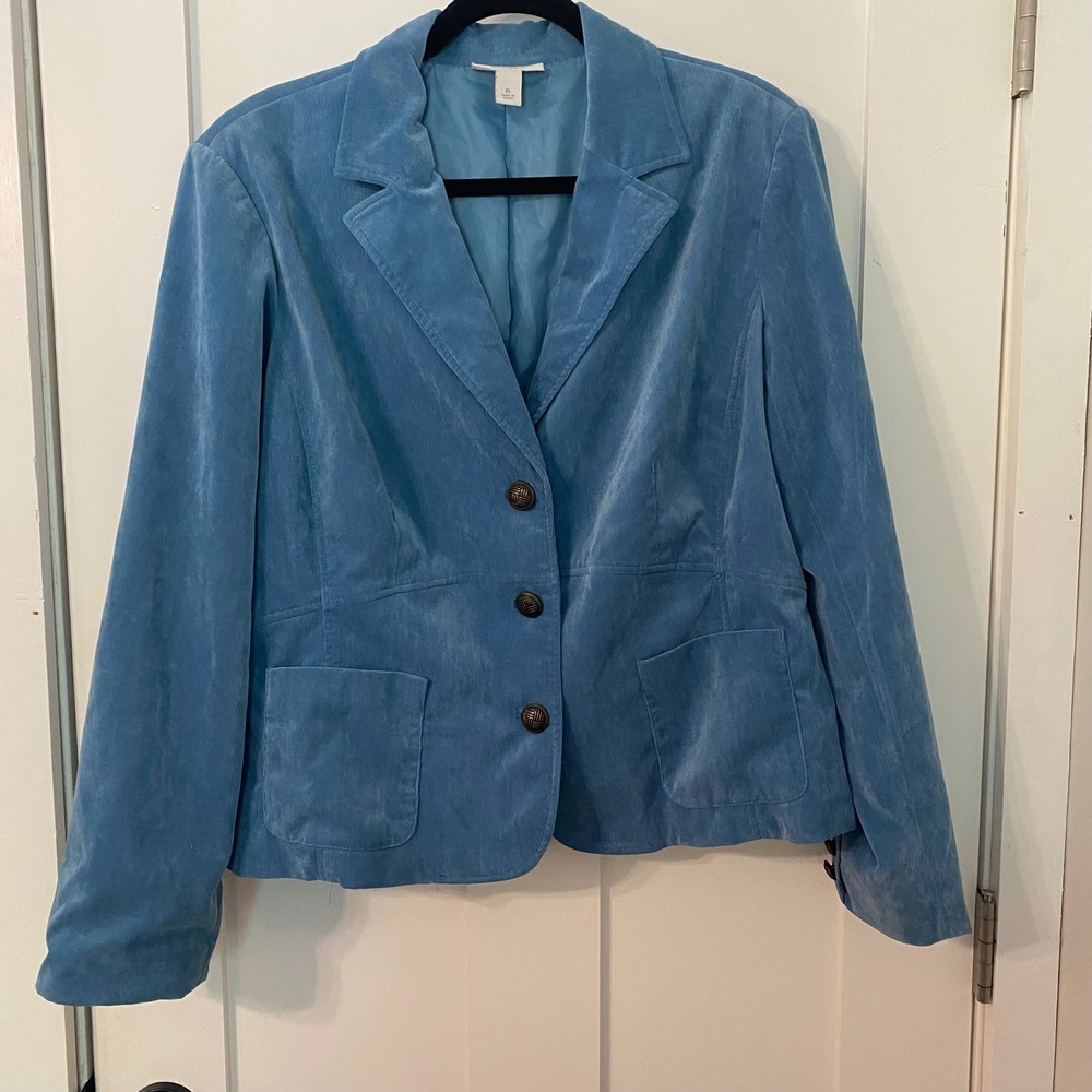 Dressbarn XL‎ Light Blue Corduroy Blazer Jacket 3-Button Lined Stretch Pastel
